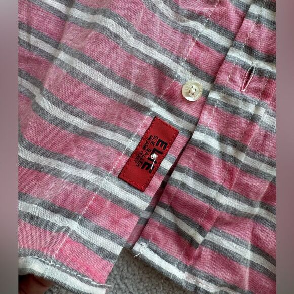 Elie baleh button down shirt for boys. Red Striped lightweight cotton sz3 - Picture 2 of 6